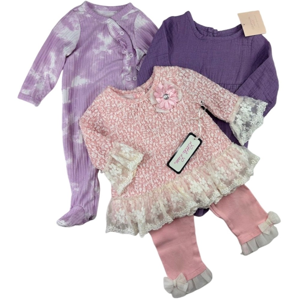 Baby Girl 3pc Outfit Lot 6 9 Mos Little Lass Grayson Mini Weeplay Sleeper Purple
